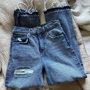 free people distressed raw hem straight leg jeans